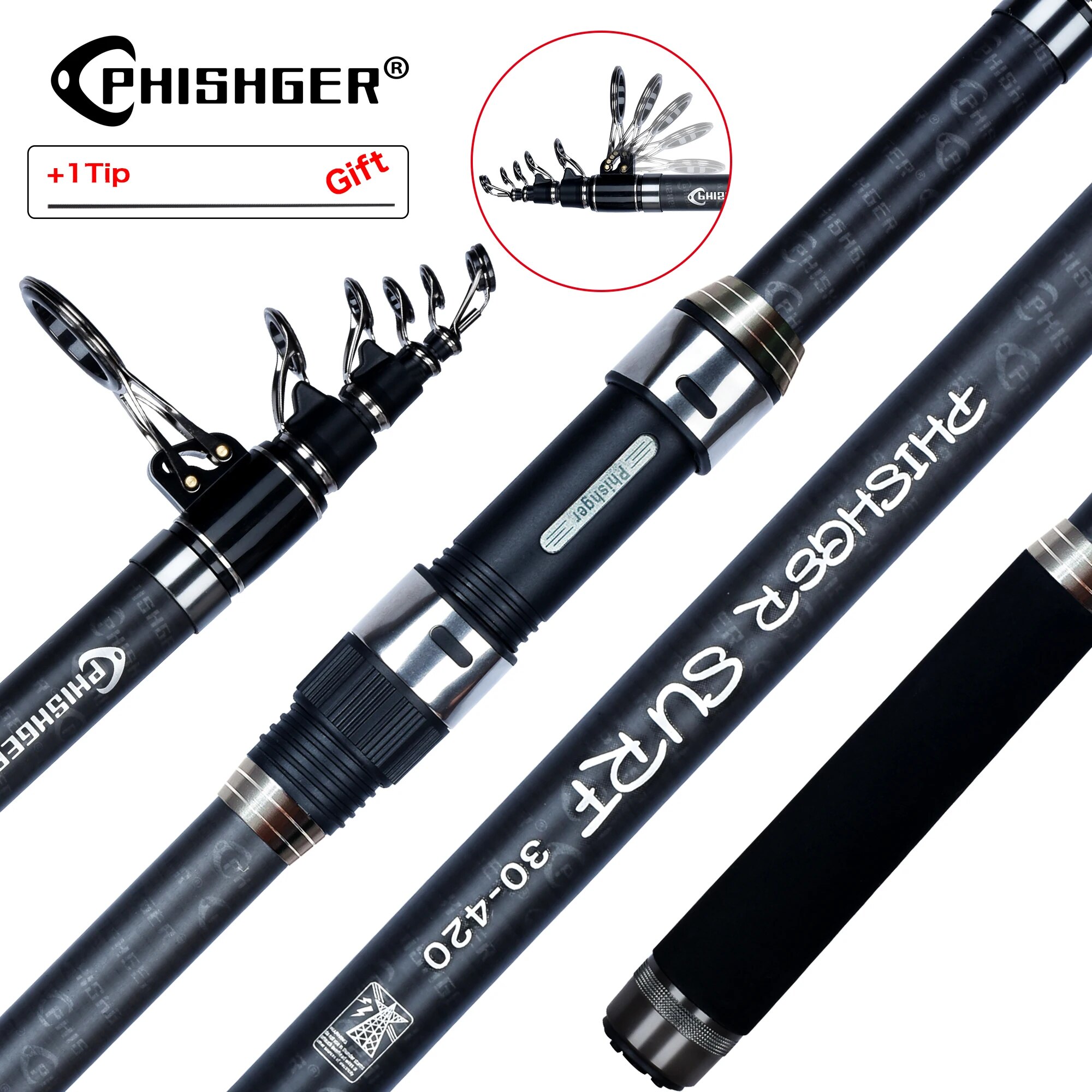 Fishing Rod Surf - PHISHGER 텔레스코픽 서핑 스피닝 로드, Power80-150g